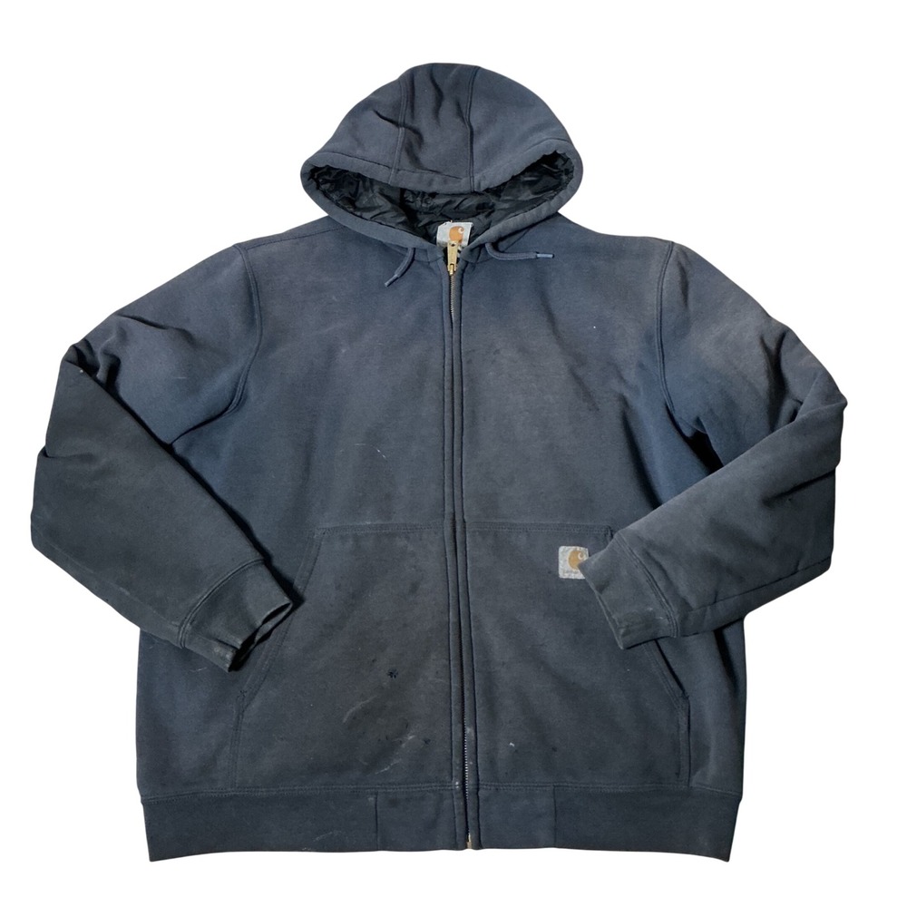 Vintage Carhartt Thrashed Sweatshirt Mens L Full Zip Navy Blue Faded Distressed